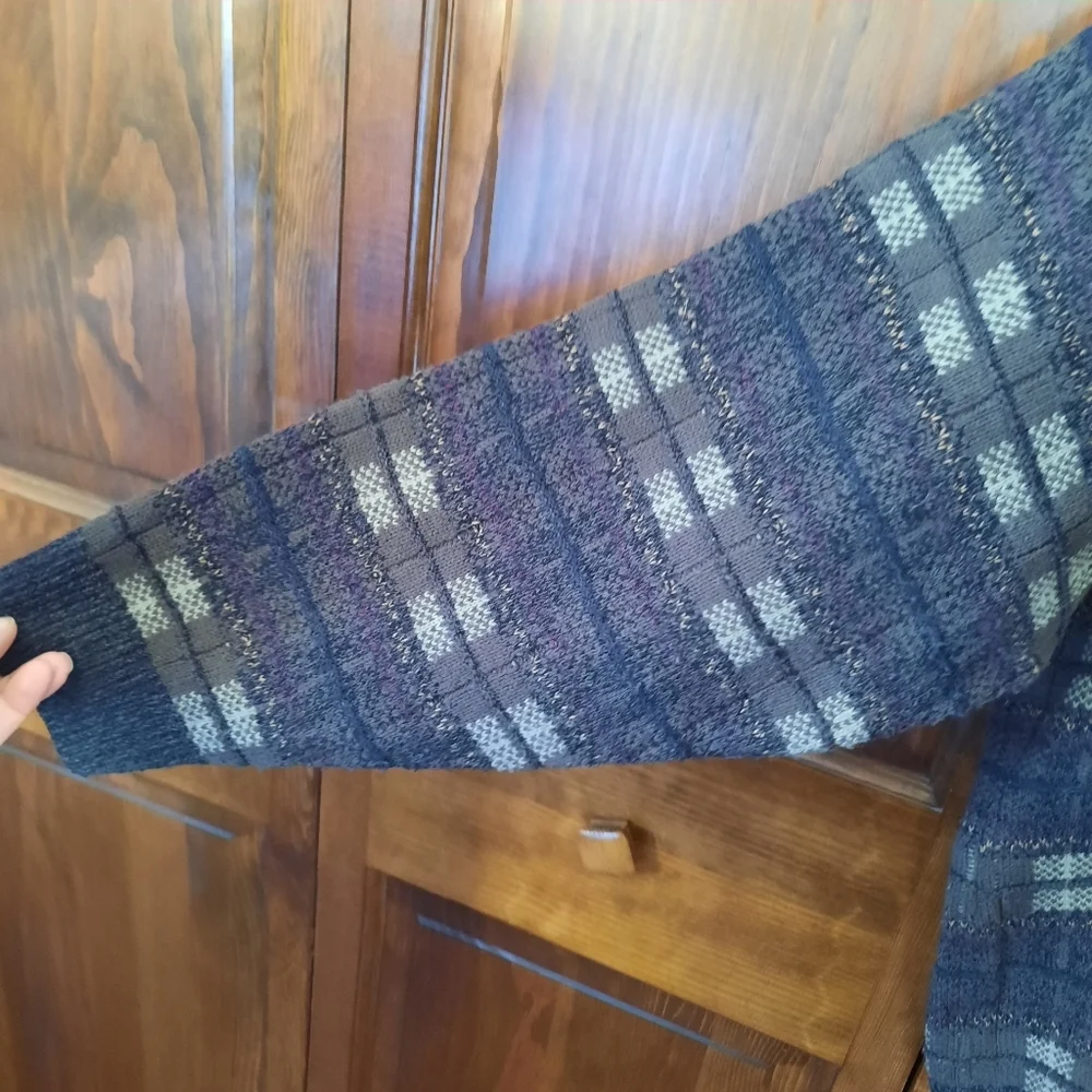 Vintage Towncraft Brown Blue Plaid Cosby Grandpa Style Knit Sweater Size XXL